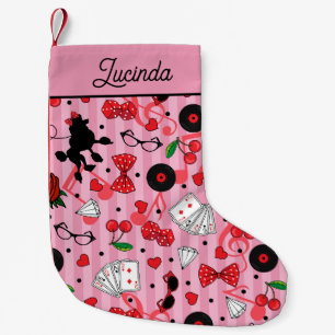 Rockabilly thema Roze Retro 50s Patroon Kleine Kerstsok