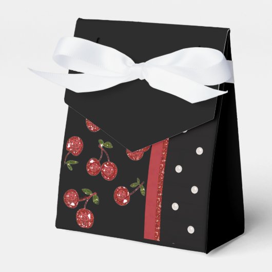 Rockabilly Very Cherry Kersen Zwart Favor Box Bedankdoosjes (Voorkant Zijde)