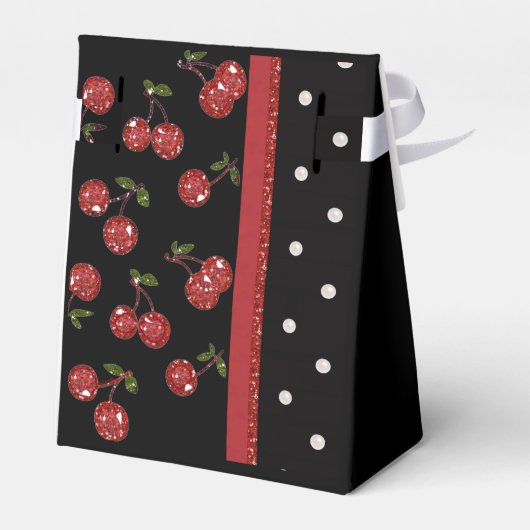 Rockabilly Very Cherry Kersen Zwart Favor Box Bedankdoosjes (Achterkant)