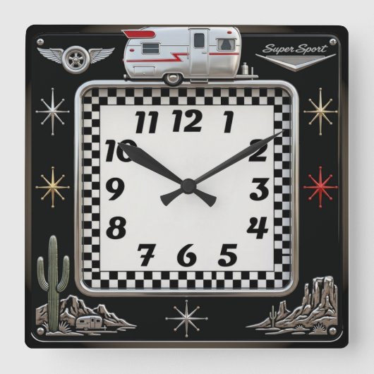 Rockabilly Vierkante Klok (Voorkant)