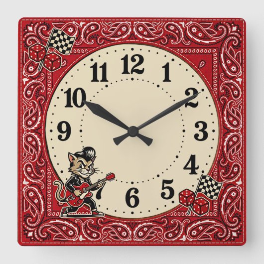 Rockabilly Vierkante Klok (Voorkant)