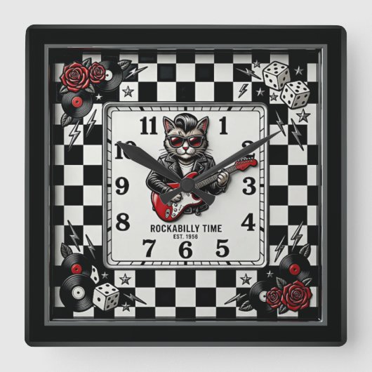 Rockabilly Vierkante Klok (Voorkant)
