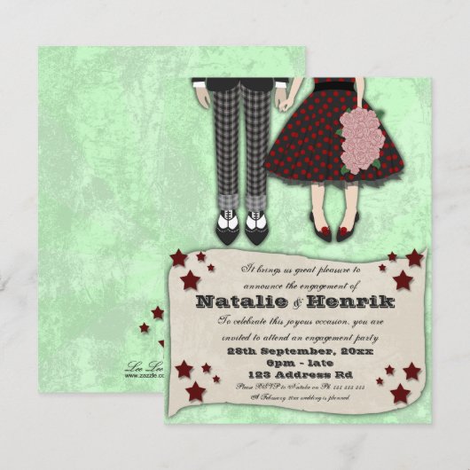 Rockabilly Wedding, 4.25x5.5 verloving Kaart (Voorkant / Achterkant)