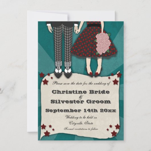 Rockabilly Wedding, 4.5x6.25 behalve de datum Save The Date (Voorkant)