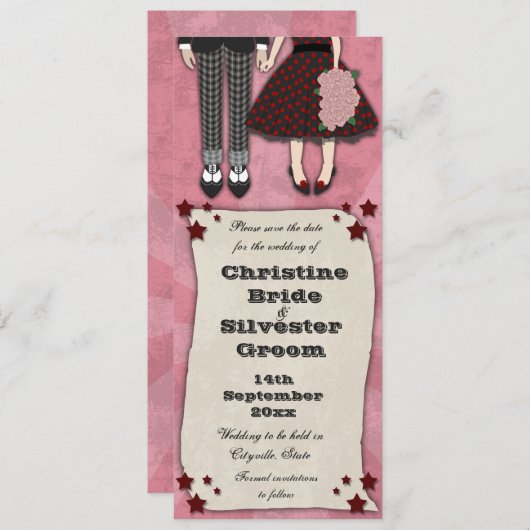 Rockabilly Wedding, 4x9.25 behalve de datum Save The Date (Voorkant / Achterkant)