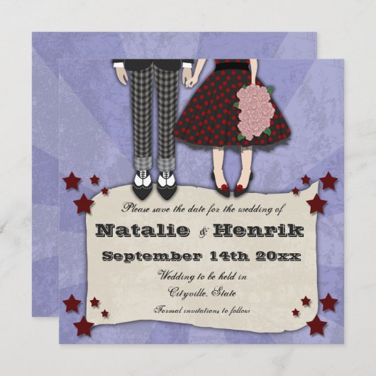 Rockabilly Wedding, 5.25x5.25 behalve de datum Save The Date (Voorkant / Achterkant)