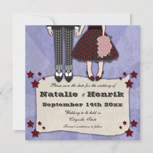 Rockabilly Wedding, 5.25x5.25 behalve de datum Save The Date (Voorkant)