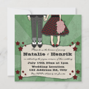 Rockabilly Wedding, 5,25x5,25 bruiloft Kaart