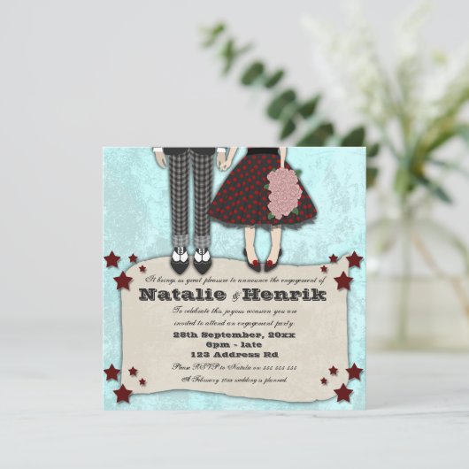 Rockabilly Wedding, 5,25x5,25 verloving Kaart (Staand voorkant)