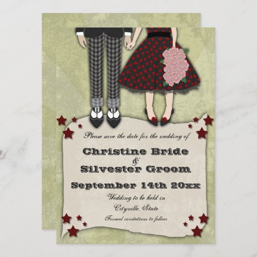 Rockabilly Wedding, 5.5x7.5 Bewaar de datum Save The Date (Voorkant / Achterkant)
