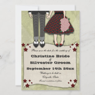 Rockabilly Wedding, 5.5x7.5 Bewaar de datum Save The Date