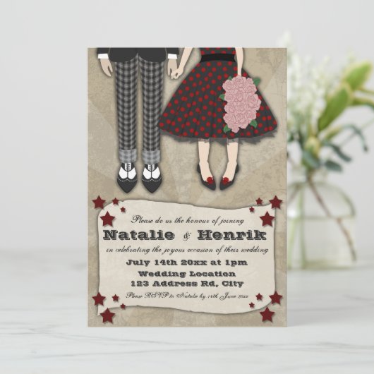Rockabilly Wedding, 5 x 7 bruiloft Kaart (Staand voorkant)