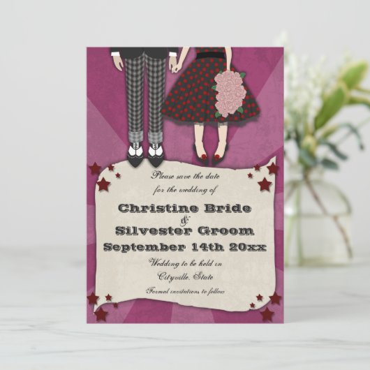 Rockabilly Wedding, 5x7 sparen de datum Save The Date (Staand voorkant)