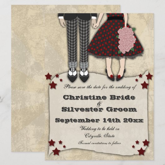 Rockabilly Wedding, 6.5x8.75 behalve de datum Save The Date (Voorkant / Achterkant)