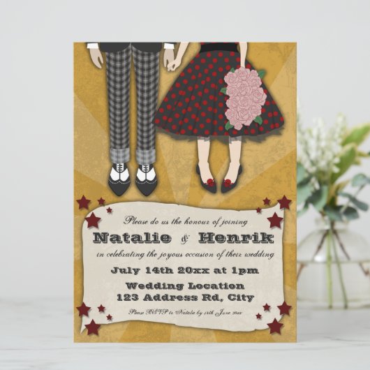 Rockabilly Wedding, 6.5x8.75 bruiloft Kaart (Staand voorkant)