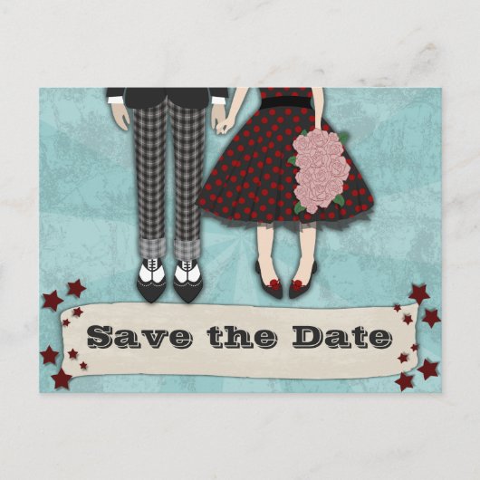 Rockabilly Wedding, bewaar de datum Aankondigingskaart (Voorkant)
