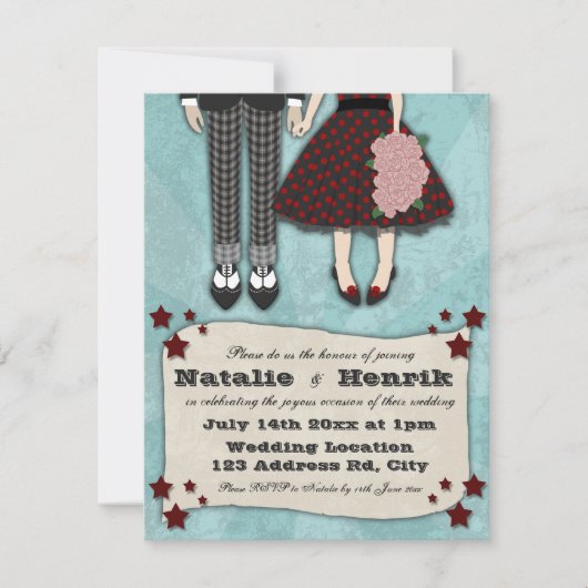 Rockabilly Wedding, bruiloft van 4,25 x 5,5 Kaart (Voorkant)