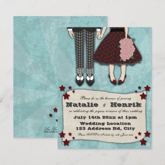 Rockabilly Wedding, bruiloft van 4,25 x 5,5 Kaart (Voorkant / Achterkant)