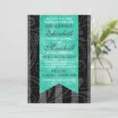 Rockabilly Wedding Invitation Grey & Black Stripes Kaart (Staand voorkant)