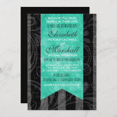 Rockabilly Wedding Invitation Grey & Black Stripes Kaart (Voorkant / Achterkant)