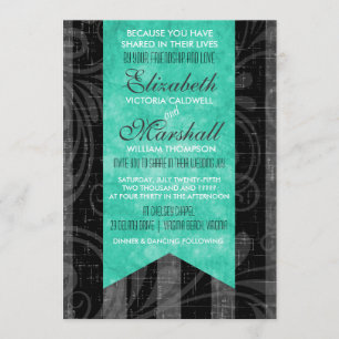 Rockabilly Wedding Invitation Grey & Black Stripes Kaart