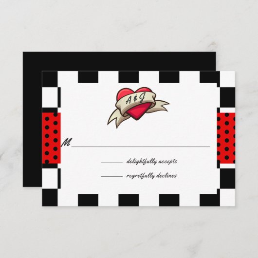 Rockabilly Wedding RSVP Kaartje (Voorkant / Achterkant)