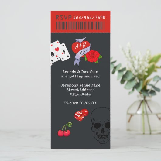 Rockabilly Wedding Ticket Kaart (Staand voorkant)