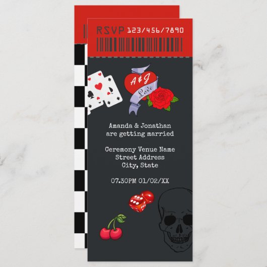Rockabilly Wedding Ticket Kaart (Voorkant / Achterkant)