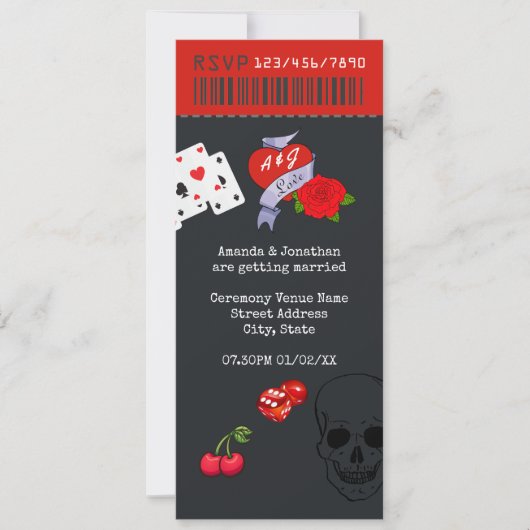 Rockabilly Wedding Ticket Kaart (Voorkant)