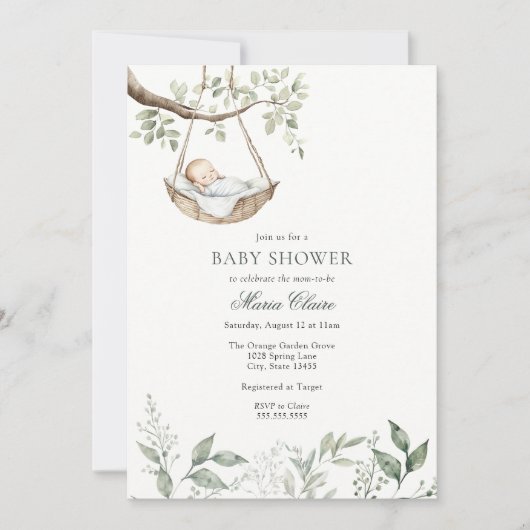 Rockabye Baby Greenery Baby shower Uitnodiging (Voorkant)