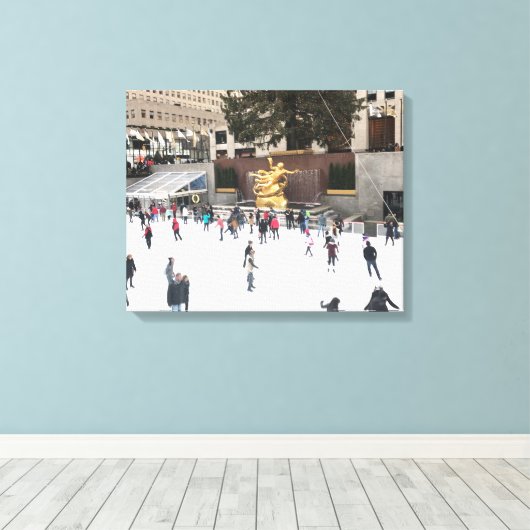 Rockefeller Center Ice Skating Rink Kerstmis NYC Canvas Afdruk (Insitu (Houten vloer))