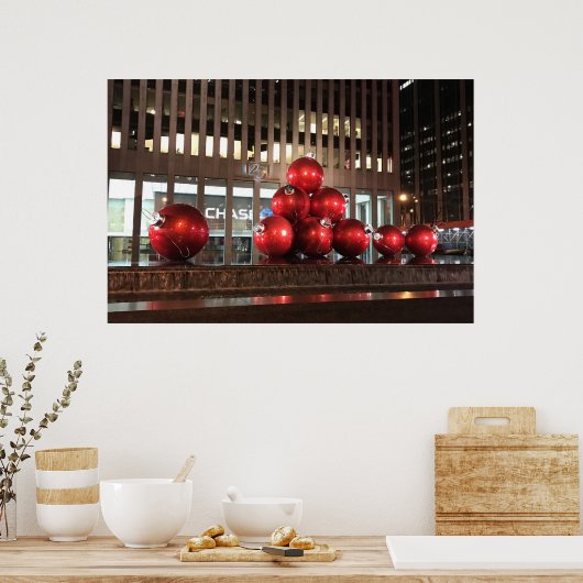 Rockefeller Center New York NY Red-kerstballen Poster (Keuken)