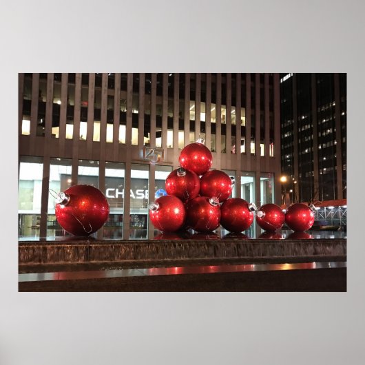 Rockefeller Center New York NY Red-kerstballen Poster (Voorkant)