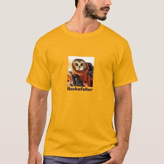 Rockefeller de uil, goud, t-shirt (Voorkant)