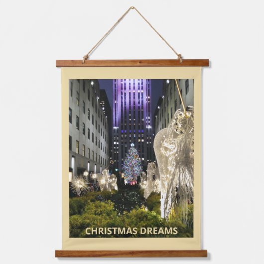 Rockefeller Plaza Kerstmis NYC Hangend Wandkleed (Voorkant)