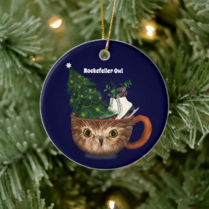 Rockefeller Uil Warme Chocolade Mok Keramisch Ornament