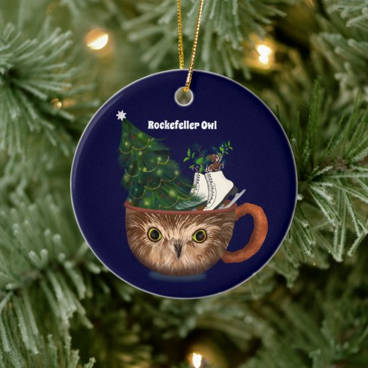 Rockefeller Uil Warme Chocolade Mok Keramisch Ornament (Boom)