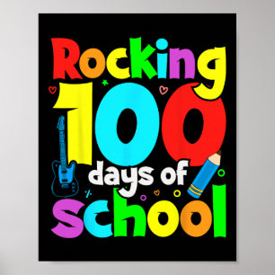 Rockende 100 dagen school muziekleraren en student poster
