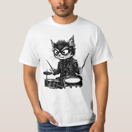 Rockende Cat Drummer T-shirt (Voorkant)