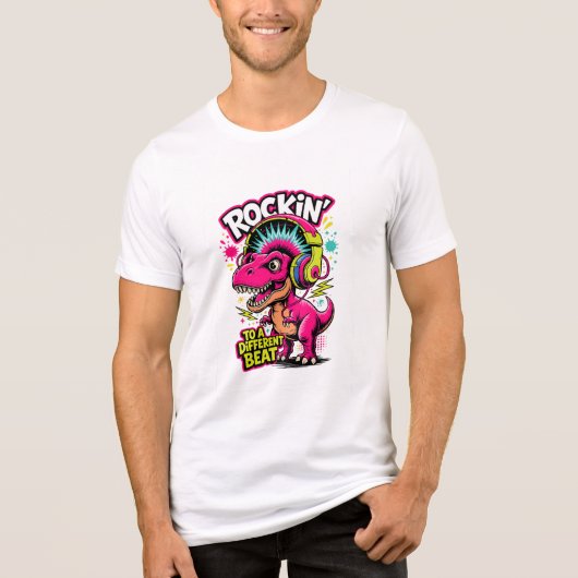 Rockende Dino T-Rex – Grappige Dinosaur Liefhebber Tri-Blend Shirt (Voorkant)