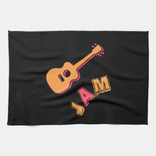 Rockende gitaar, muziekjamstijl, oranje en rode ku theedoek