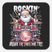 Rockende Kerstman Drummer Kerstboom Vierkante Sticker (Voorkant)