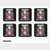 Rockende Kerstman Drummer Kerstboom Vierkante Sticker (Vel)