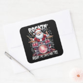 Rockende Kerstman Drummer Kerstboom Vierkante Sticker (Envelop)
