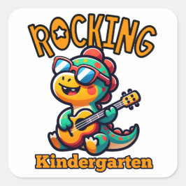 Rockende kleuterdinosaurus met gitaar vierkante sticker