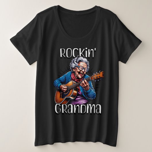Rockende oma Funny Comic Grote Maat T-shirt (Design voorkant)