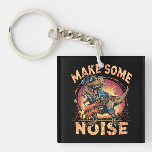 Rockende T-Rex Dinosaur Concert Kunst Sleutelhanger (voorkant)