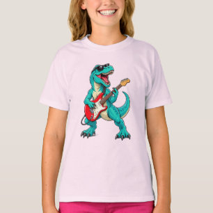 Rockende T-Rex Dinosaur met Zonnebril en Rode Gita T-shirt