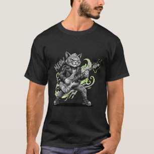 Rockende zwarte kat t-shirt_cute kattenband shirt 