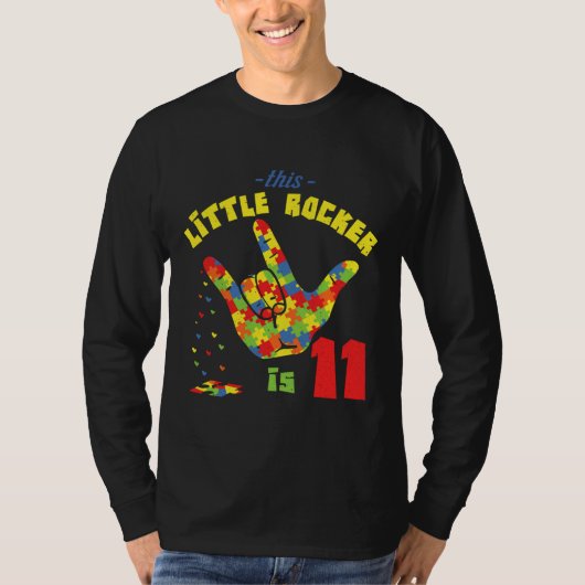 Rocker Age 11 Geboren in de Puzzle Autism Awarenes T-shirt (Voorkant)